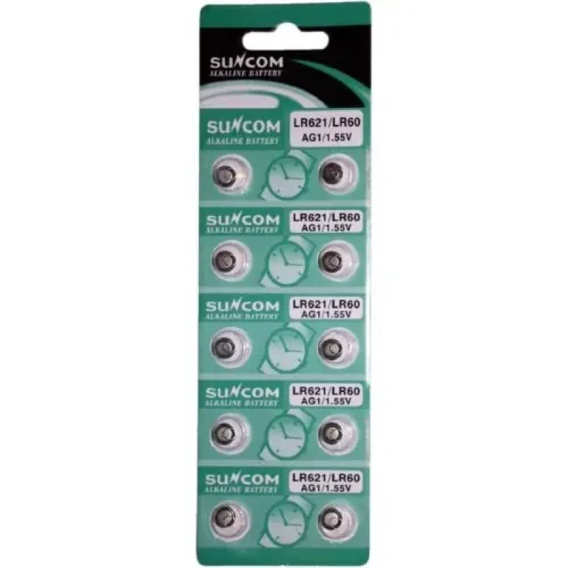 Батарейка LR621/LR60 AG1/1.55 v Suncom Alkaline Battery (Блістер 10шт.) Батарейка LR621/LR60 AG1/1.55 v Suncom Alkaline Battery (Блістер 10шт.)