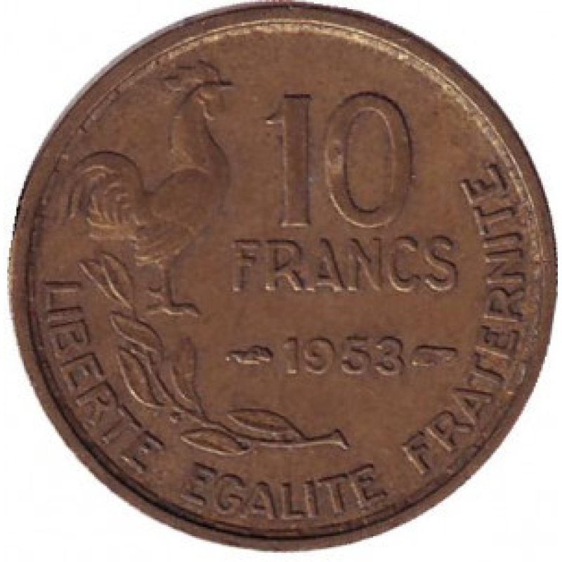 10 франків. 1955 рік, Франція. 10 франків. 1955 рік, Франція.