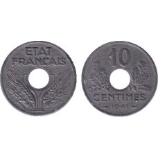 Монета 10 сантімів Франція (Vichy French State) (1941-1943)