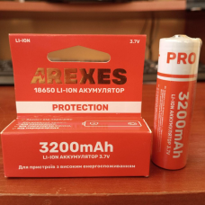 Літій-іонний акумулятор Arexes 18650 Li-Ion 3200 mAh, 3.7V для приладів з високим енергоспоживанням, Червоний