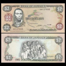Ямайка 2 долари 1993 г UNC Р-69е