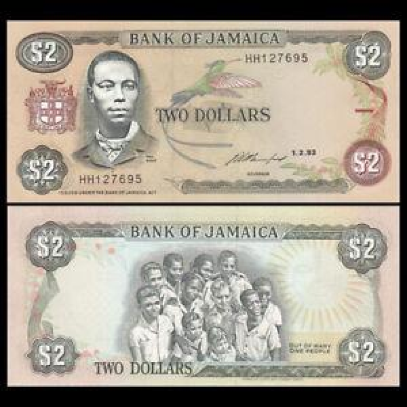 Ямайка 2 долари 1993 г UNC Р-69е