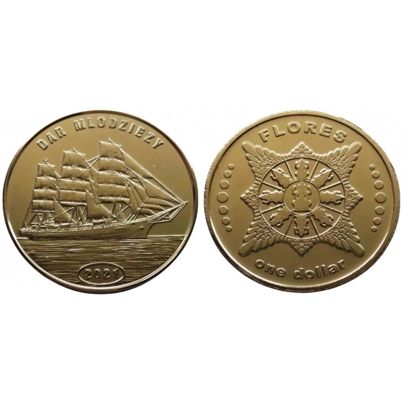 Острів Флорес 1 долар 2021 UNC Дар Молодідії Острів Флорес 1 долар 2021 UNC Дар Молодідії