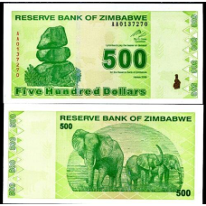 Ею/Zimbabwe 500 Dollars 2009 Pick 98 UNC
