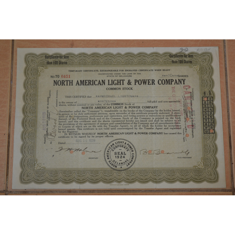 Акція. США. 1929 рік No6451 (Б-1)