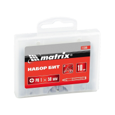 Набір біт Ph1 х 50 мм,сталь 45Х, 10 шт. в пласт. боксі MATRIX