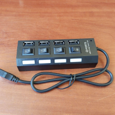 USB HUB на 4 порти USB 2.0, з вимикачами та підсвіткою + гніздо живлення
