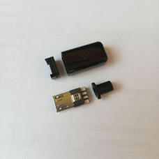 Штекер micro USB 5pin, під шнур, бакеліт, чорний