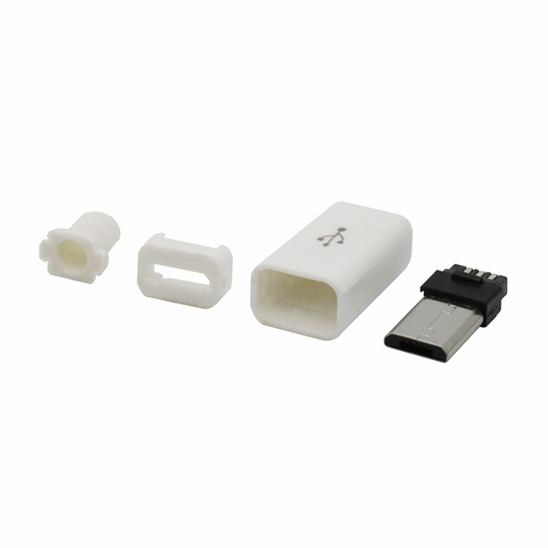 Штекер micro USB 5pin, під шнур, бакеліт, білий
