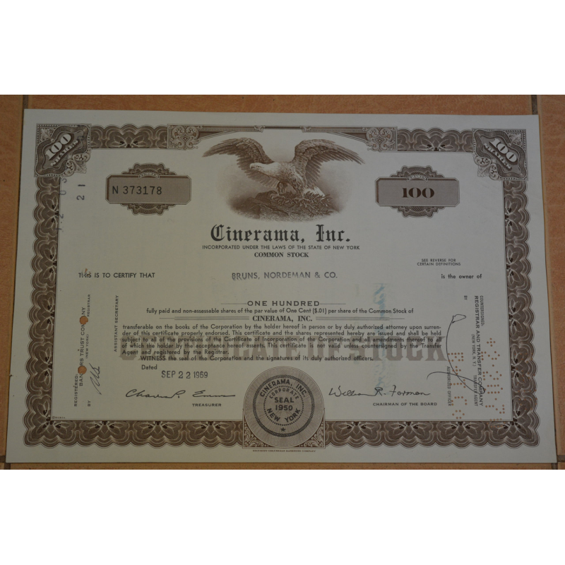 Акція. США. 1969 рік No373178 (Б-2) Акція. США. 1969 рік No373178 (Б-2)