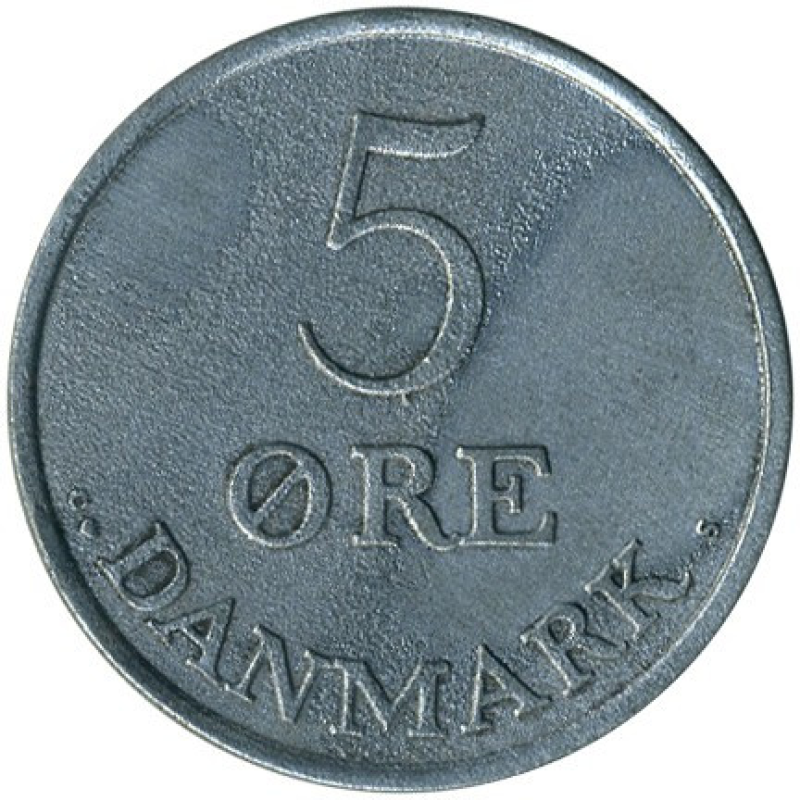 Монета 5 ере. 1950-1964 рік, Данія. Монета 5 ере. 1950-1964 рік, Данія.