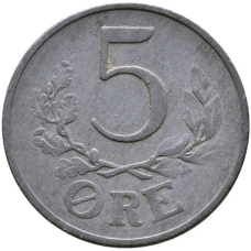 Монета 5 ере. 1942-1945 рік, Данія.