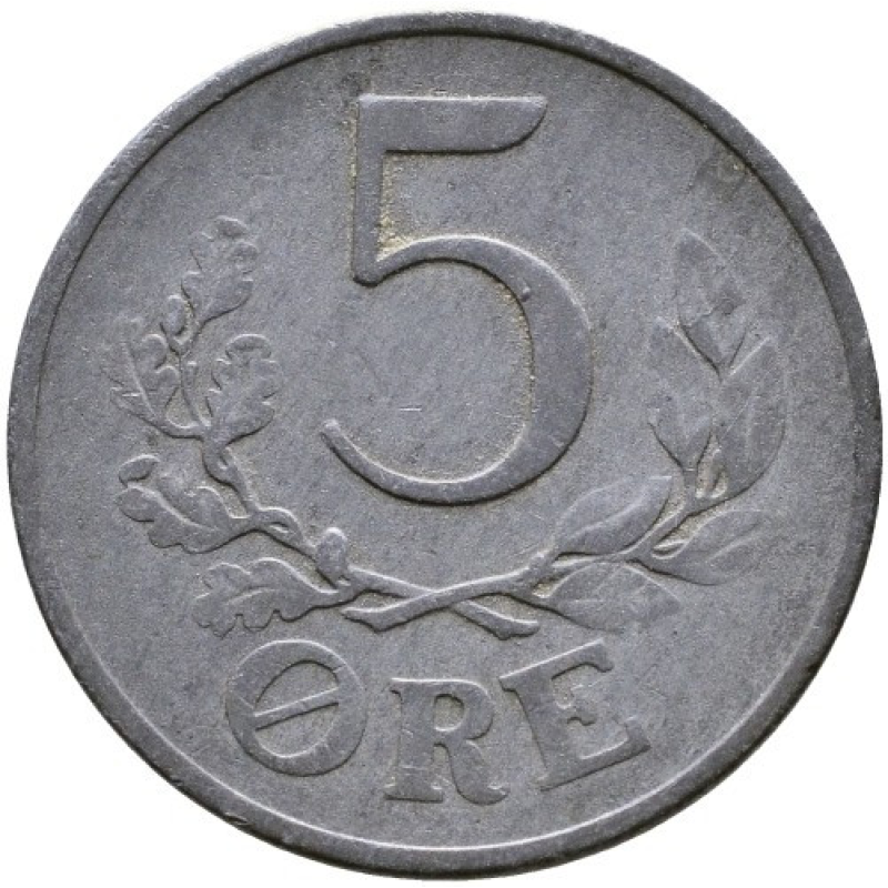 Монета 5 ере. 1942-1945 рік, Данія. Монета 5 ере. 1942-1945 рік, Данія.