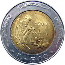 Монета 500 літрів. 1989 рік, Сан-Маріно.UNC