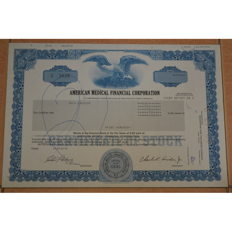 Акція. США. 1985 рік No3420 (Б-3)
