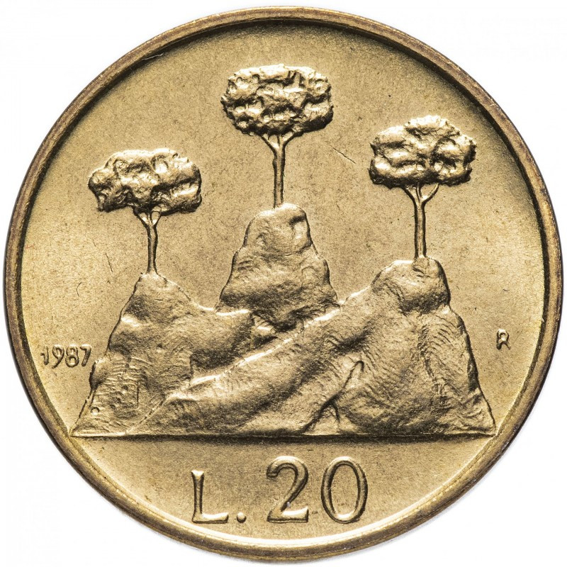 Монета 20 літрів. 1987 рік, Сан-Маріно.UNC Монета 20 літрів. 1987 рік, Сан-Маріно.UNC