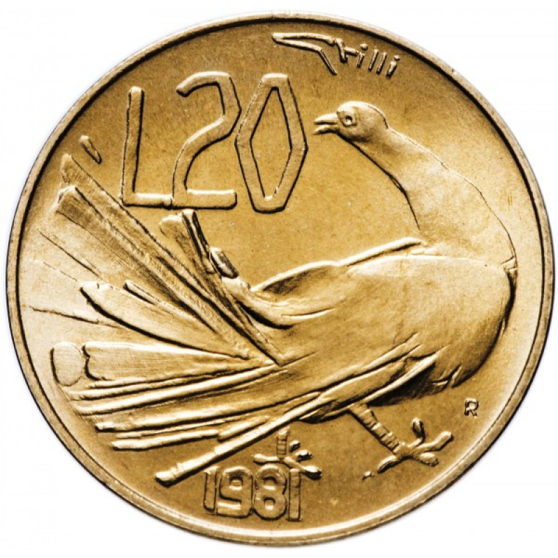 Монета 20 лир. 1981 год, Сан-Марино.UNC Монета 20 лир. 1981 год, Сан-Марино.UNC
