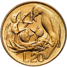 Монета 20 літрів. 1975 рік, Сан-Маріно.UNC