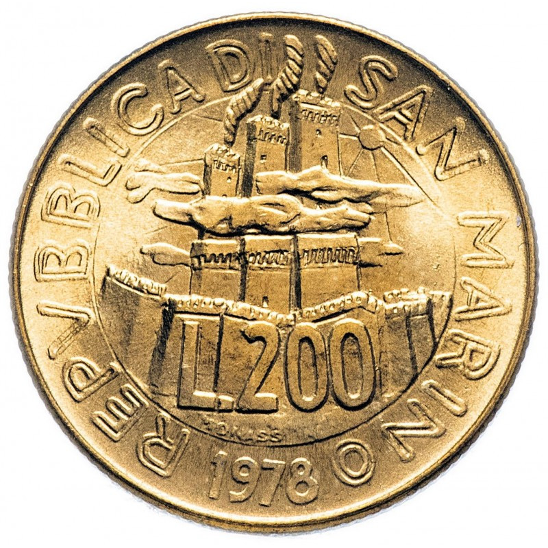 Монета 200 лір. 1978 рік, Сан-Маріно.UNC Монета 200 лір. 1978 рік, Сан-Маріно.UNC