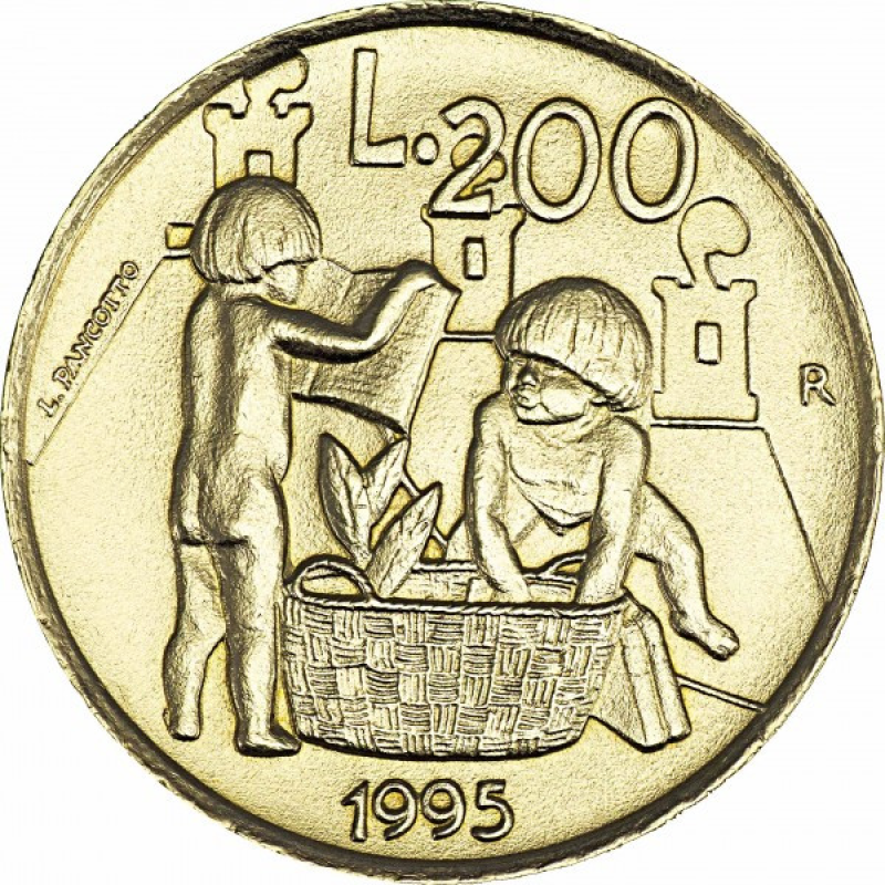 Монета 200 лір. 1995 рік, Сан-Маріно.UNC Монета 200 лір. 1995 рік, Сан-Маріно.UNC