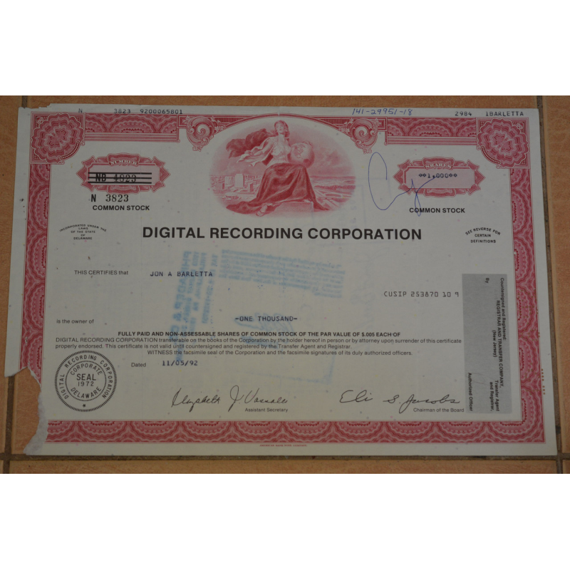 Акція. США. 1992 рік No3823 (Б-3)