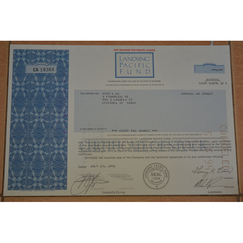 Акція. США. 1992 рік No18364 (Б-3) Акція. США. 1992 рік No18364 (Б-3)