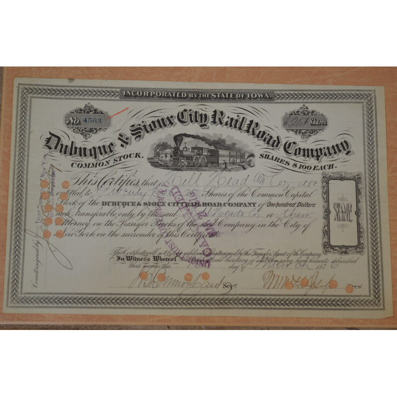 Акція. США. 1876 рік No4563 (Б-3) Акція. США. 1876 рік No4563 (Б-3)
