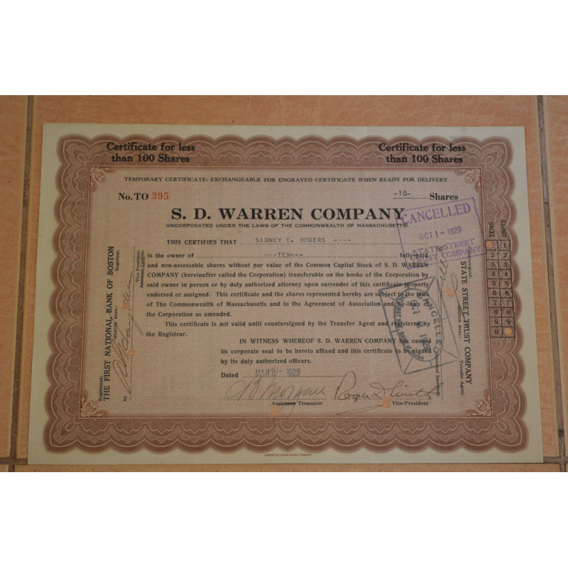 Акція. США. 1929 рік No395 (Б-5)