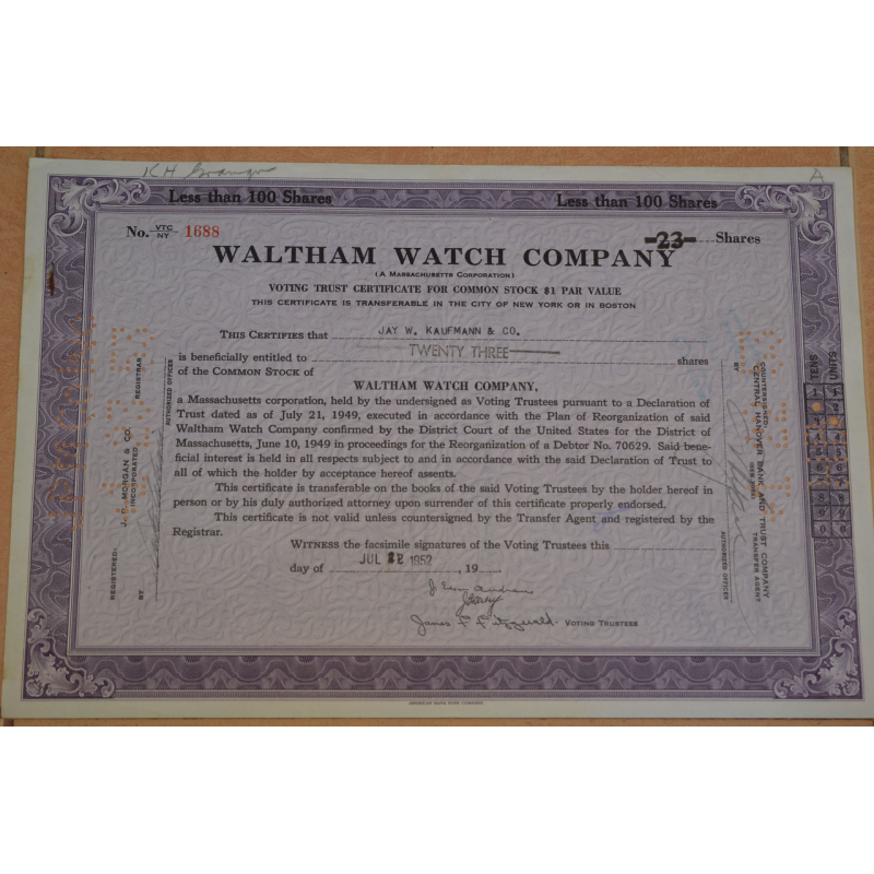 Акція. США. 1952 рік No1688 (Б-5) Акція. США. 1952 рік No1688 (Б-5)