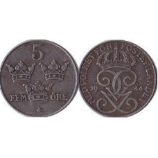 Монета 5-ере Швеція 1944-50 сталь