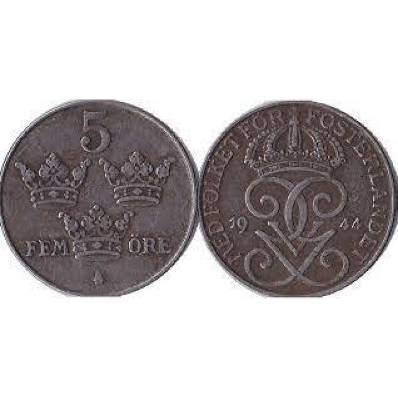 Монета 5-ере Швеція 1944-50 сталь Монета 5-ере Швеція 1944-50 сталь