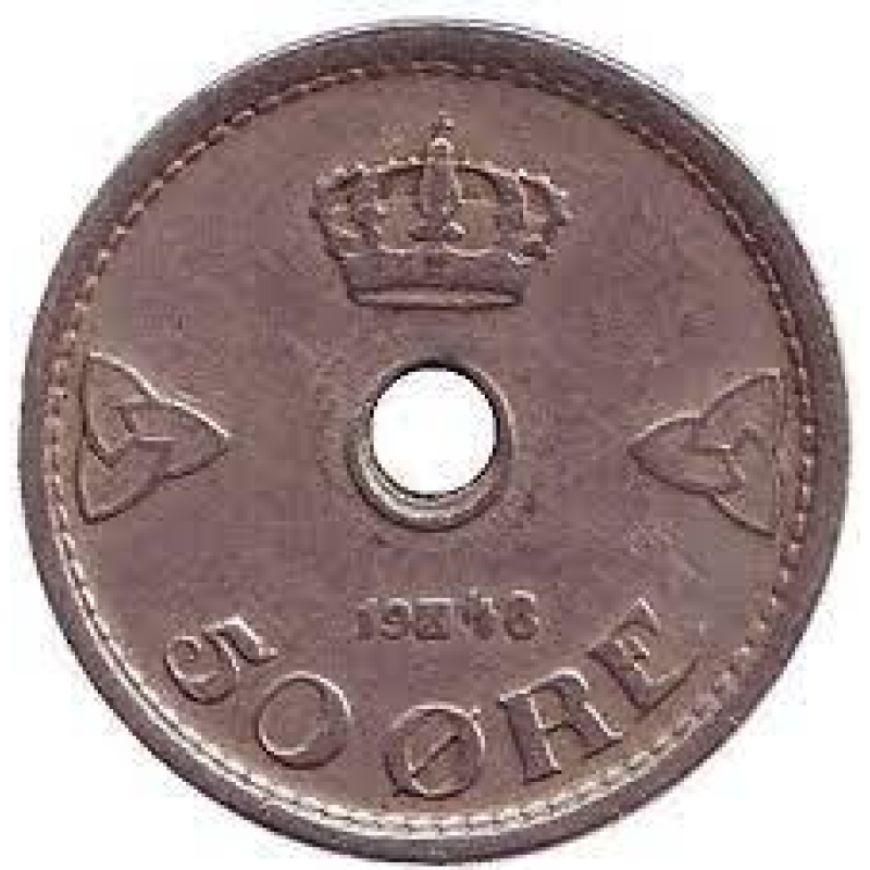 Монета 50 ере. 1948 рік, Норвегія. (БД) Монета 50 ере. 1948 рік, Норвегія. (БД)