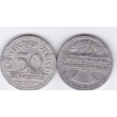 Монета 50 пфеннігів 1922 «D» Німеччина Веймарська республіка.