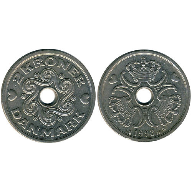 Монета 2 крони 1993,99 рік, Данія. (В) Монета 2 крони 1993,99 рік, Данія. (В)