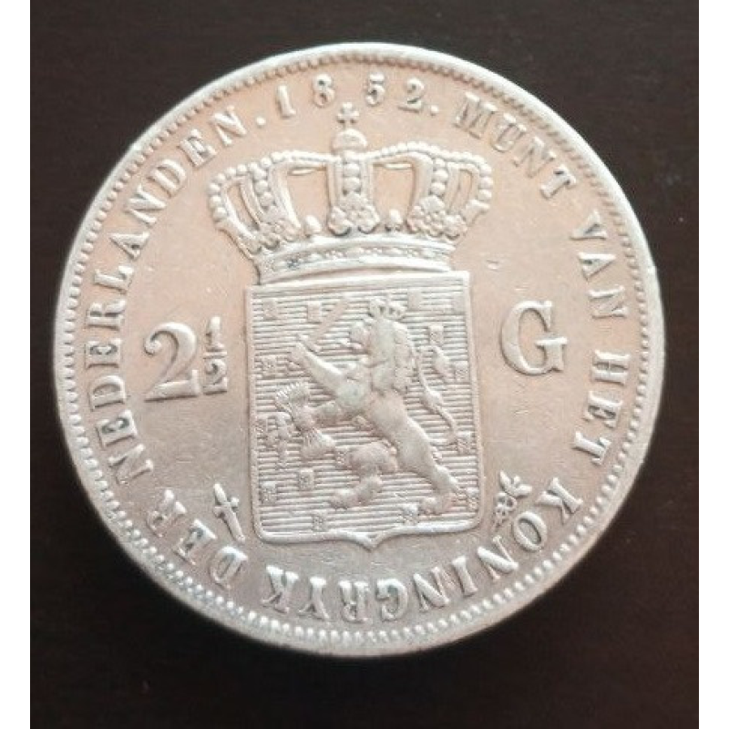2 1/2 гульдена Нідерланди 1852 г. Віллем III. Срібло 2 1/2 гульдена Нідерланди 1852 г. Віллем III. Срібло