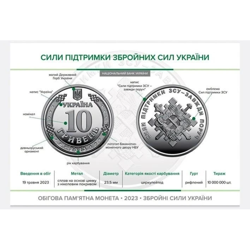 Монета України “Сили підтримки Збройних Сил України“ , 10 гривень 2023 рік з ролу