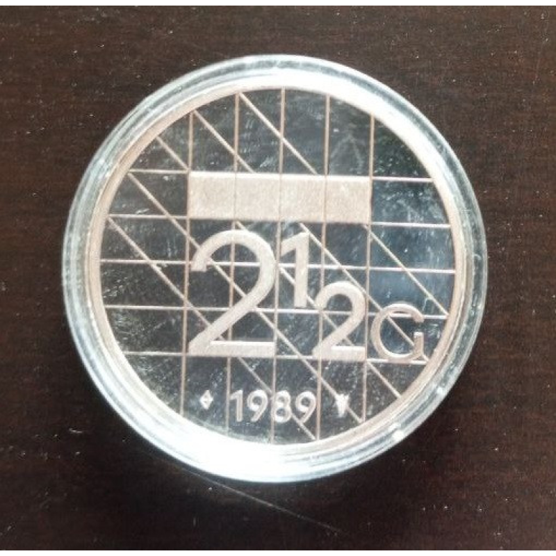 Монета 2 1/2 гульдена. 1989 рік, Нідерланди. (капсула) ПРУФ Монета 2 1/2 гульдена. 1989 рік, Нідерланди. (капсула) ПРУФ
