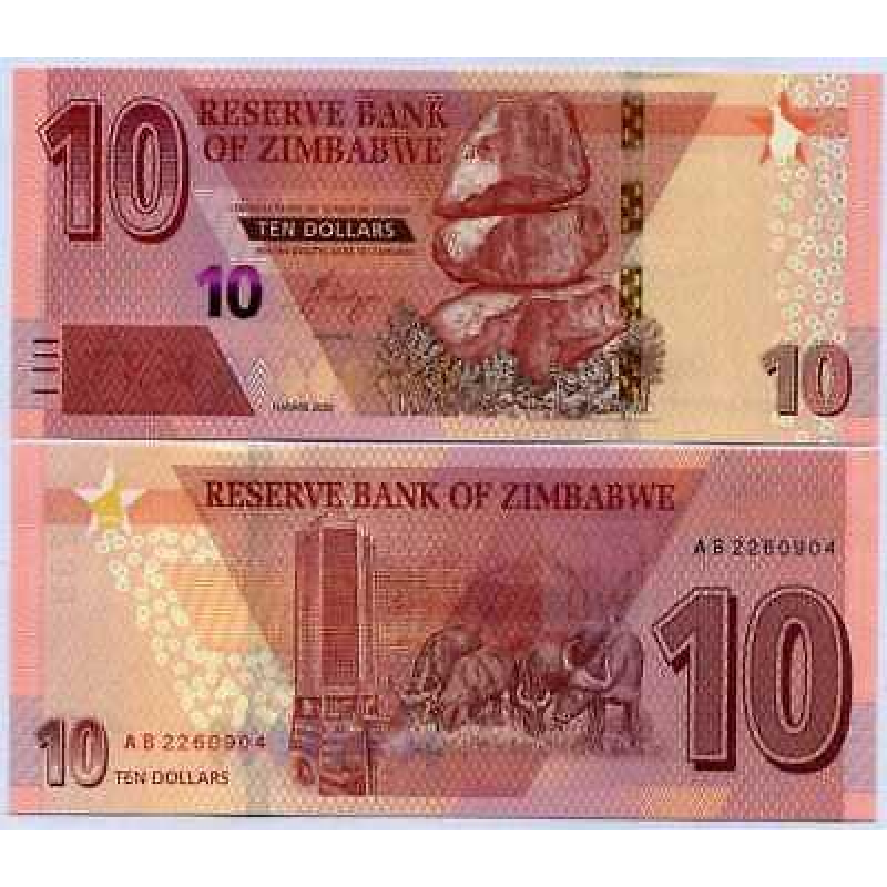 Мба / Zimbabwe 10 Dollars 2020 Pick 103 UNC Мба / Zimbabwe 10 Dollars 2020 Pick 103 UNC