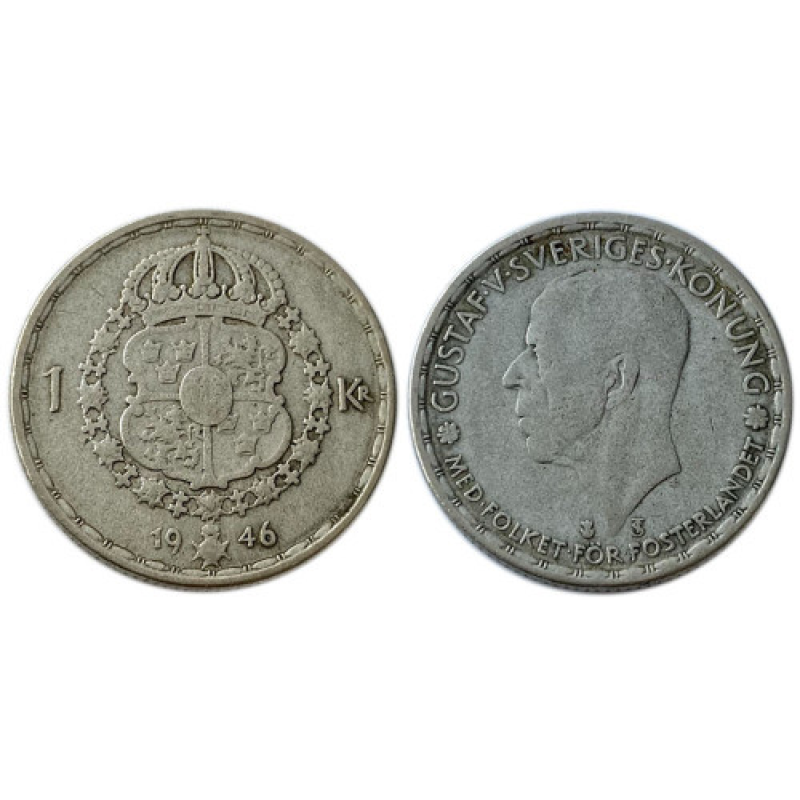 1 крона 1946 Швеція — срібло 1 крона 1946 Швеція — срібло