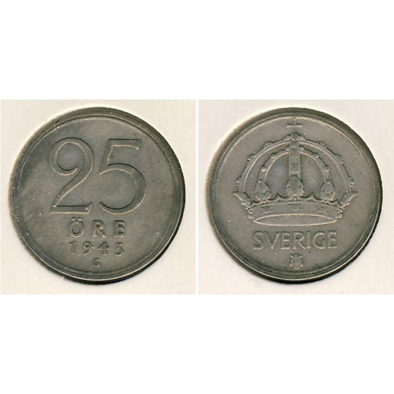 Швеція 25 ере 1943 рік (срібло) Швеція 25 ере 1943 рік (срібло)