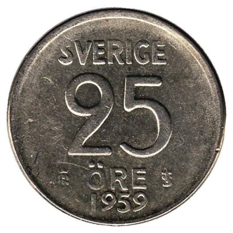 Швеція 25 ере 1959 рік (срібло) Швеція 25 ере 1959 рік (срібло)