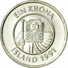 Треска. Монета 1 крона. 1981-1987 рік, Ісландія.