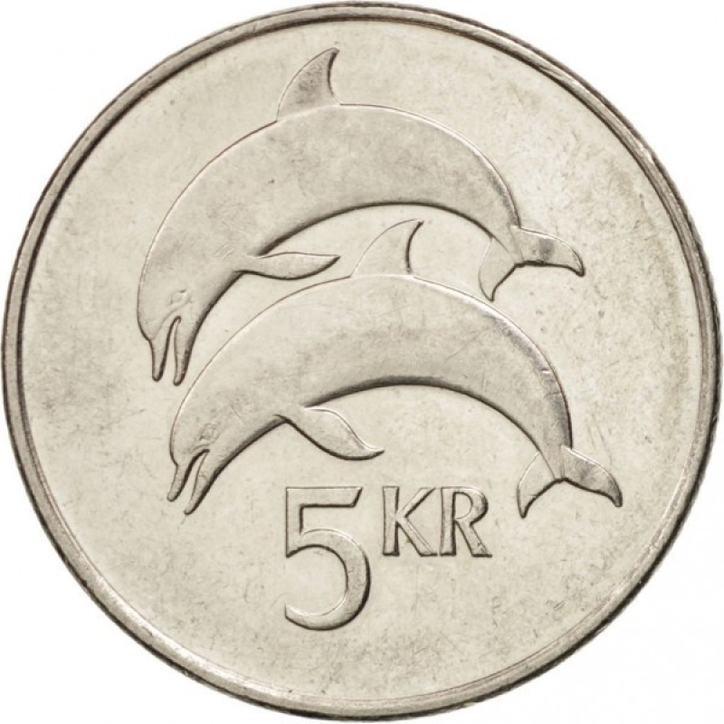 Дельфіни. Монета 5 крон, 1996-2008 рік, Ісландія. Дельфіни. Монета 5 крон, 1996-2008 рік, Ісландія.