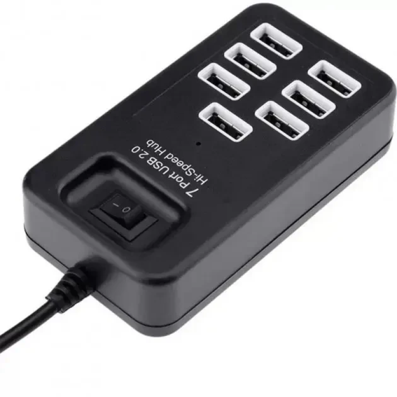 USB HUB на 7 портів USB 2.0, з вимикачем, активний (в блістері)