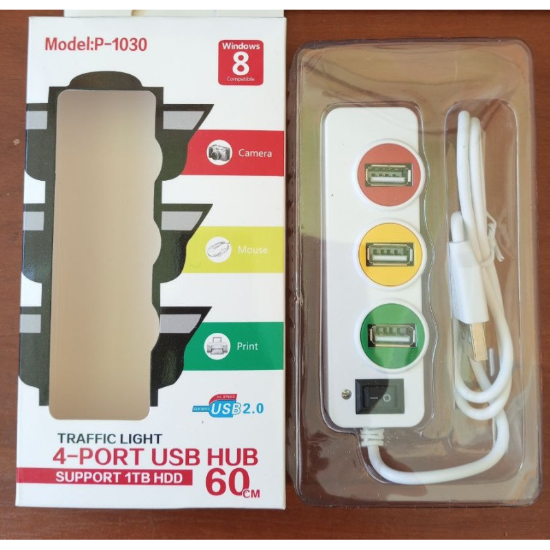 USB HUB на 4 порти USB 2.0, з вимикачем, з індикатором живлення, пасивний, білий, у коробці