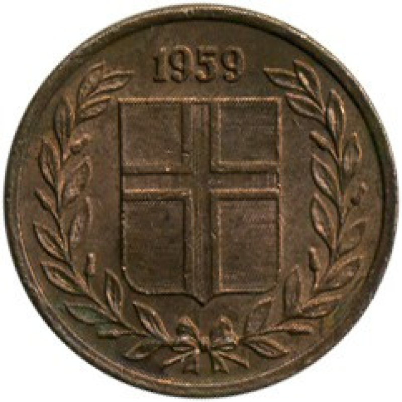 Ісландія 1959 рiк 1 аурар. Ісландія 1959 рiк 1 аурар.