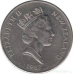 Монета новая Зеландия 20 центов (cents) 1987-1989 Королева средних лет