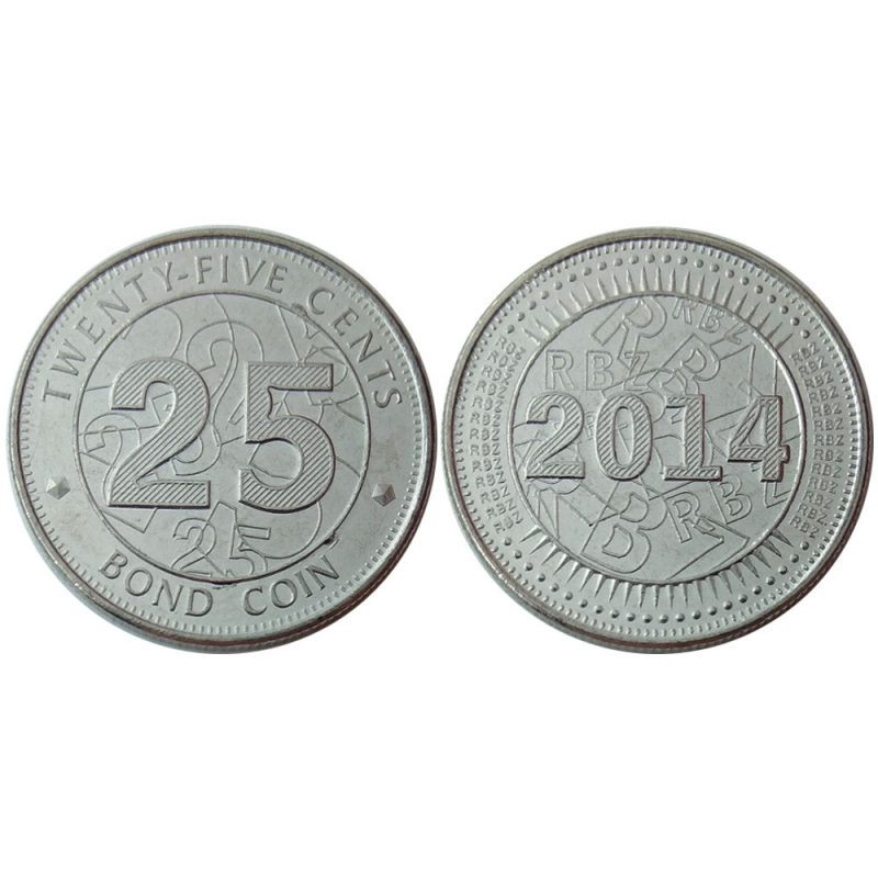 Zimbabwe colue — 25 Cents 2014 UNC Zimbabwe colue — 25 Cents 2014 UNC