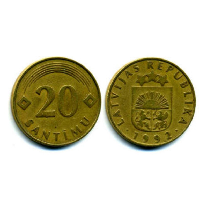 20 сантимів 1992 Латвія (АО) 20 сантимів 1992 Латвія (АО)