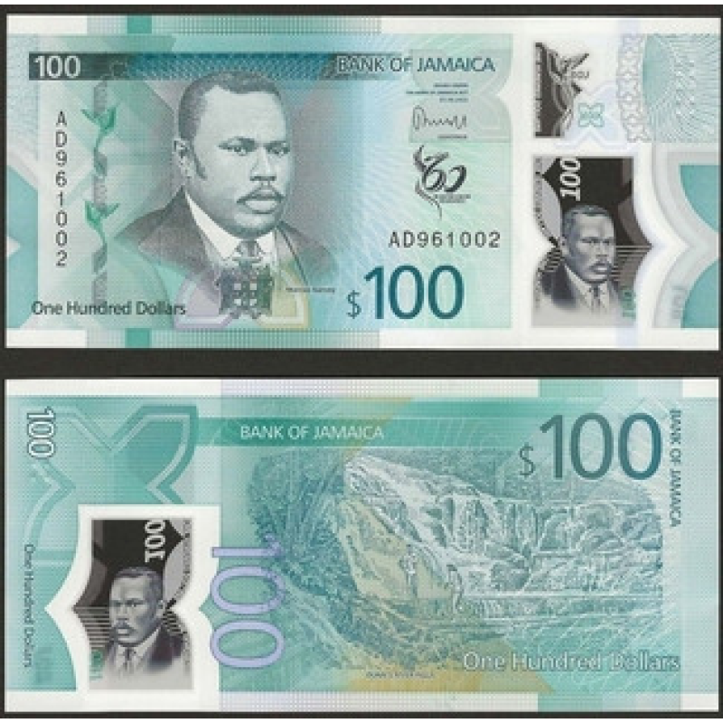 Ямайка 100 доларів 2022р UNC Р-97 полімер “60 років Ямайці“